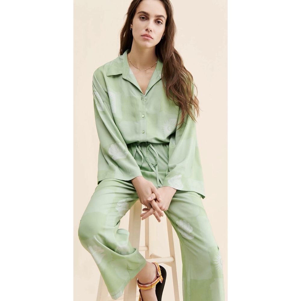 Native Youth Green‎ Jumpsuit Hippie Distressed Patchwork Artsy Floral Celestial
